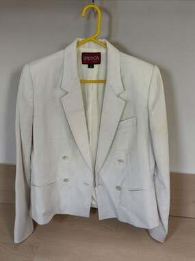 Vintage Sasson White Double Breasted Linen Blend Blazer Size 6